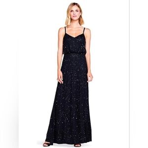 J Kara Navy Blue Beaded Blouson Maxi Evening Dress